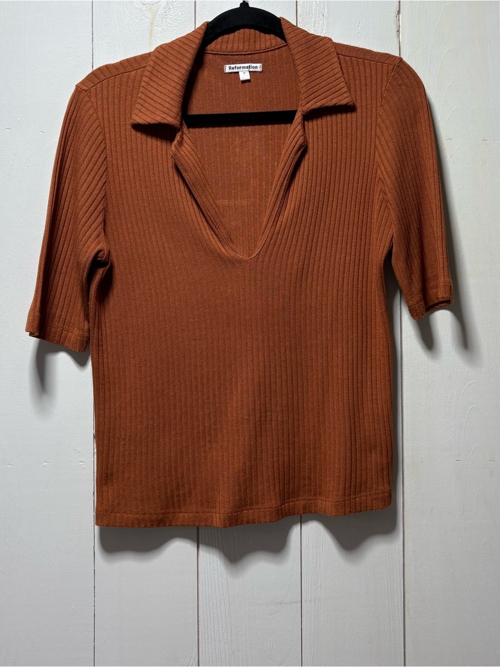 Reformation Chestnut Thomas Knit Ribbed Top Size Medium - Picture 3 of 10